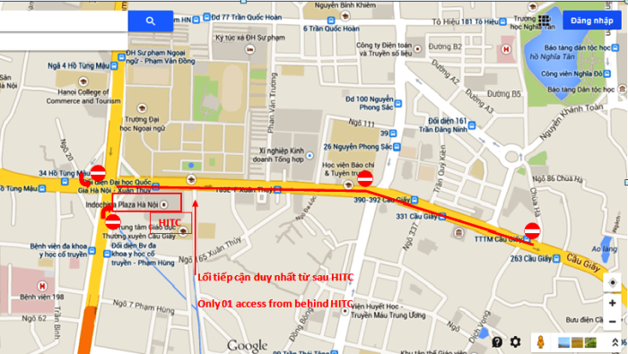 INDOCHINA PLAZA前「Xuan Thuy通り」から「Cau Giay通り」に掛けての交通規制エリア