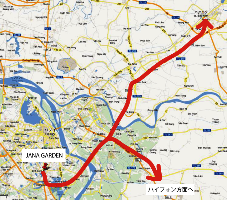 JANA GARDENと川向こうの工業団地との位置図