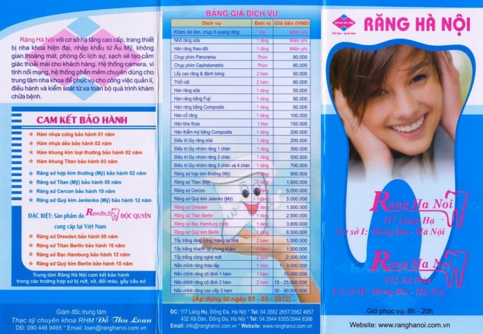 ハノイのローカル歯医者さん「RANG HANOI」のパンフレット