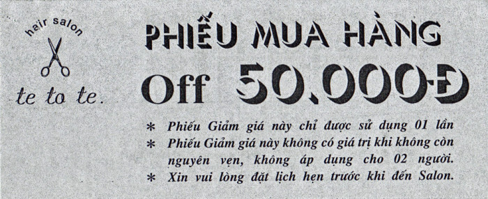 ベトナム人向けヘアカット代は350,000VND「更にこのチケットがあれば50,000VND安くなります」