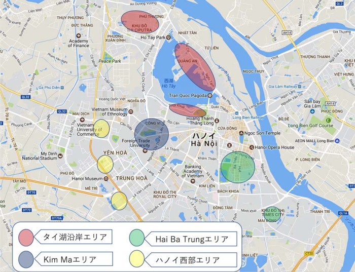 ハノイに住む日本人の分布図